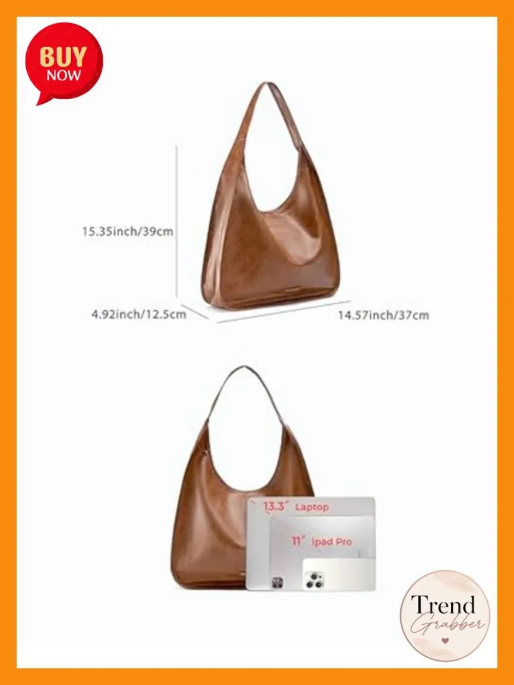 PU Leather Hobo Shoulder Bag with Detachable Pouch, Tote Handbag for Work Travel